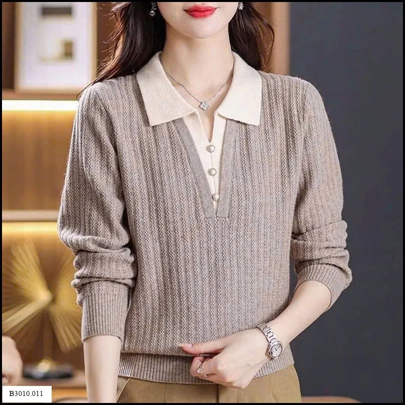 ÁO LEN DỆT KIM GIẢ 2 LỚP CỔ POLO CHO NỮ   Giá sỉ 170k