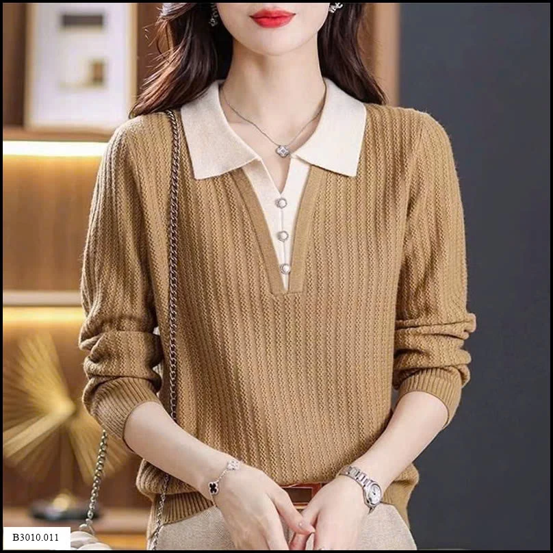 ÁO LEN DỆT KIM GIẢ 2 LỚP CỔ POLO CHO NỮ   Giá sỉ 170k