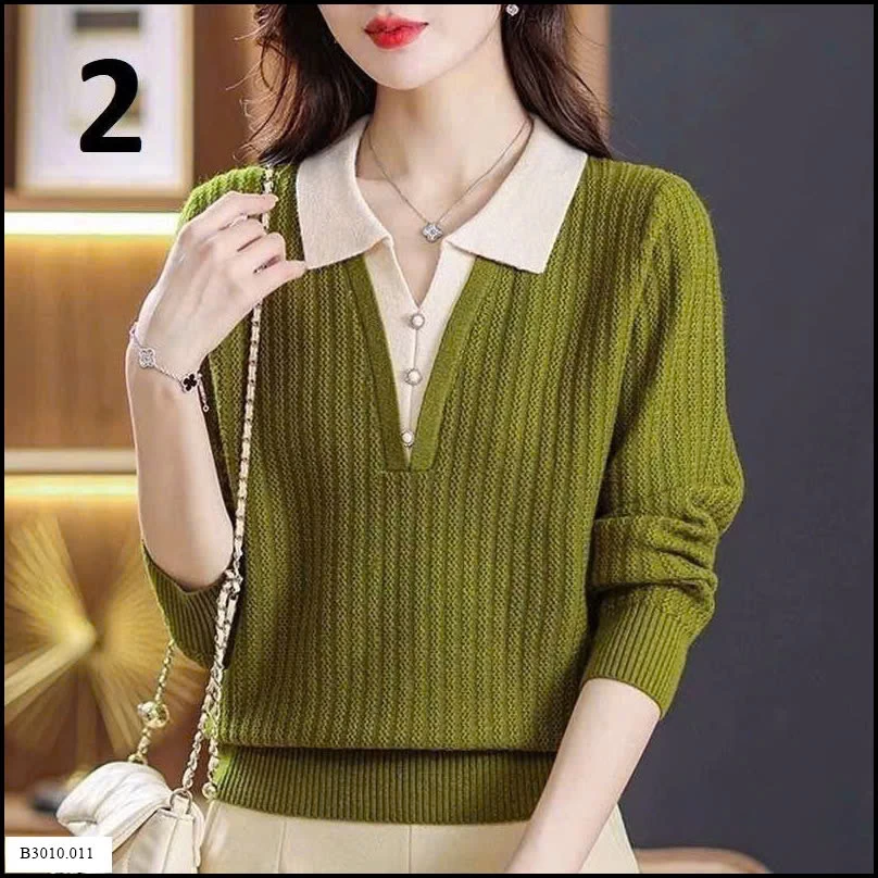 ÁO LEN DỆT KIM GIẢ 2 LỚP CỔ POLO CHO NỮ   Giá sỉ 170k
