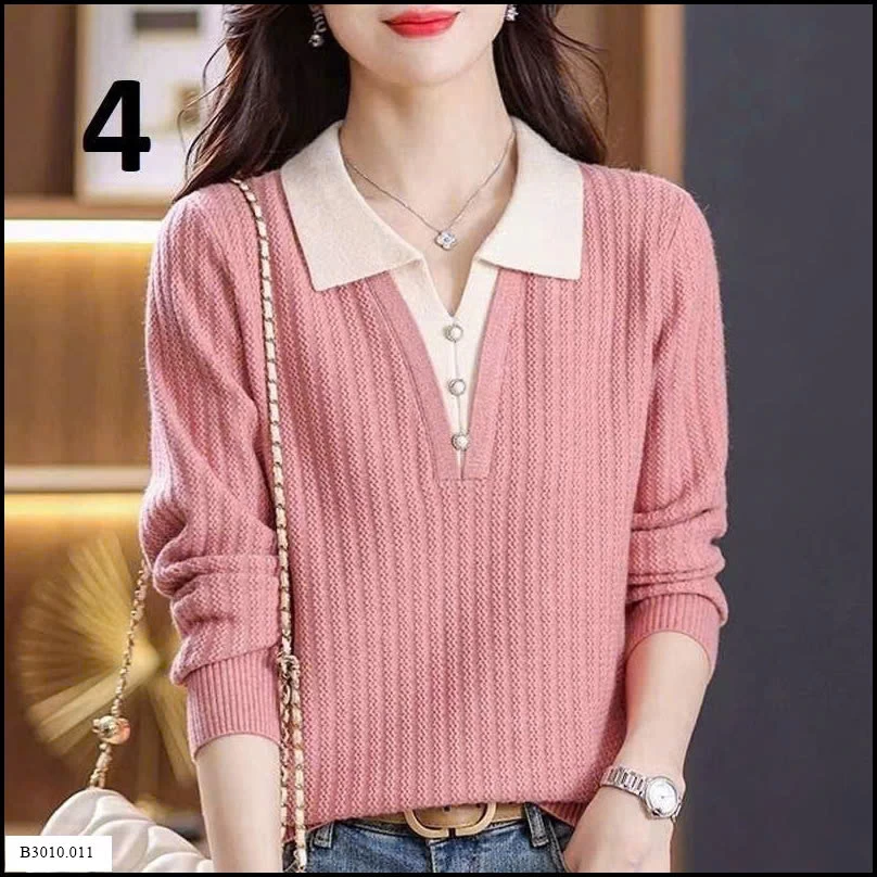 ÁO LEN DỆT KIM GIẢ 2 LỚP CỔ POLO CHO NỮ   Giá sỉ 170k