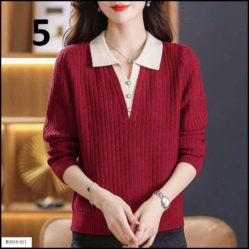 ÁO LEN DỆT KIM GIẢ 2 LỚP CỔ POLO CHO NỮ   Giá sỉ 170k