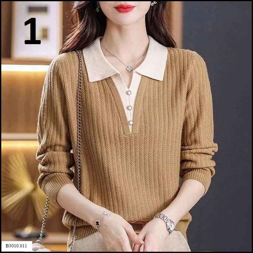 ÁO LEN DỆT KIM GIẢ 2 LỚP CỔ POLO CHO NỮ   Giá sỉ 170k