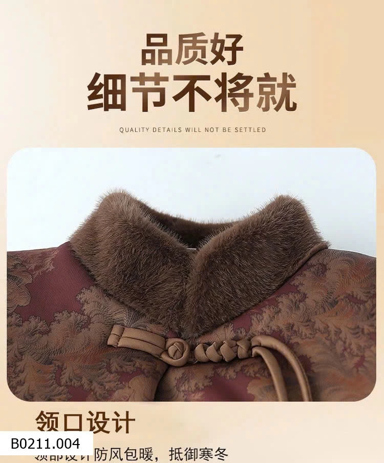 ÁO KHOÁC CỔ ĐỨNG GẤM PHỐI LÔNG CỔ   Giá sỉ 275k