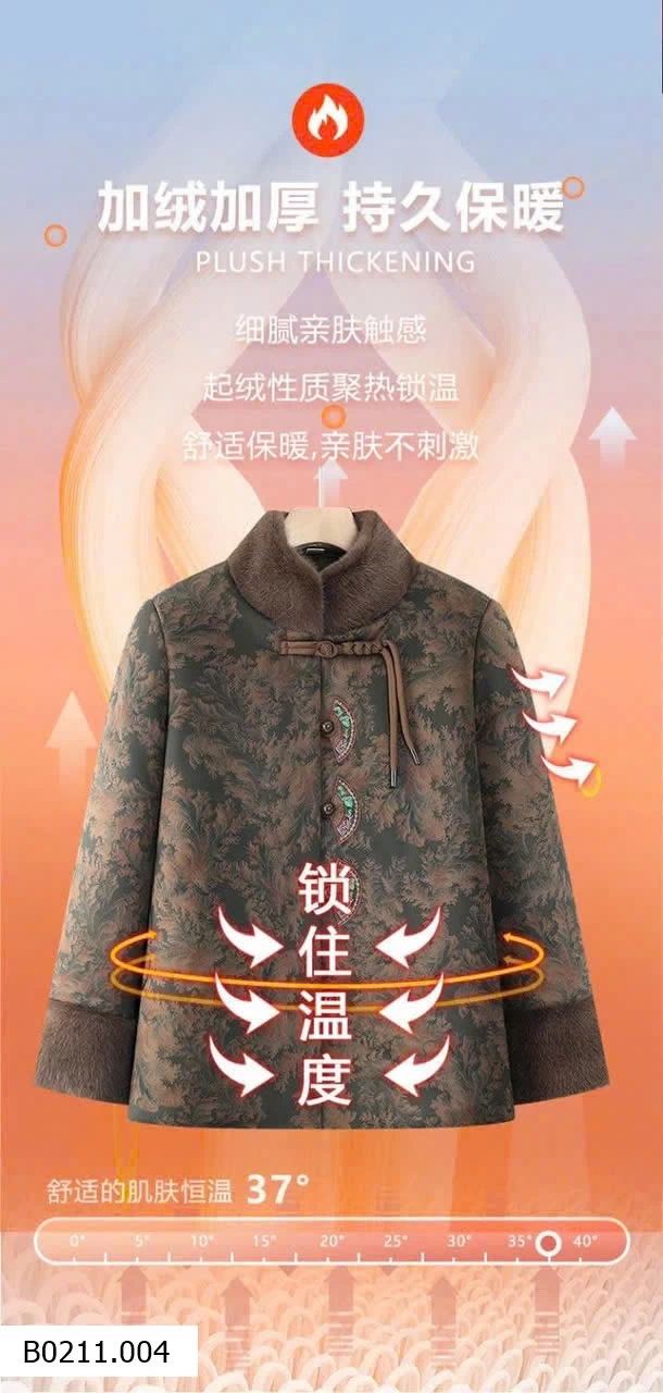 ÁO KHOÁC CỔ ĐỨNG GẤM PHỐI LÔNG CỔ   Giá sỉ 275k