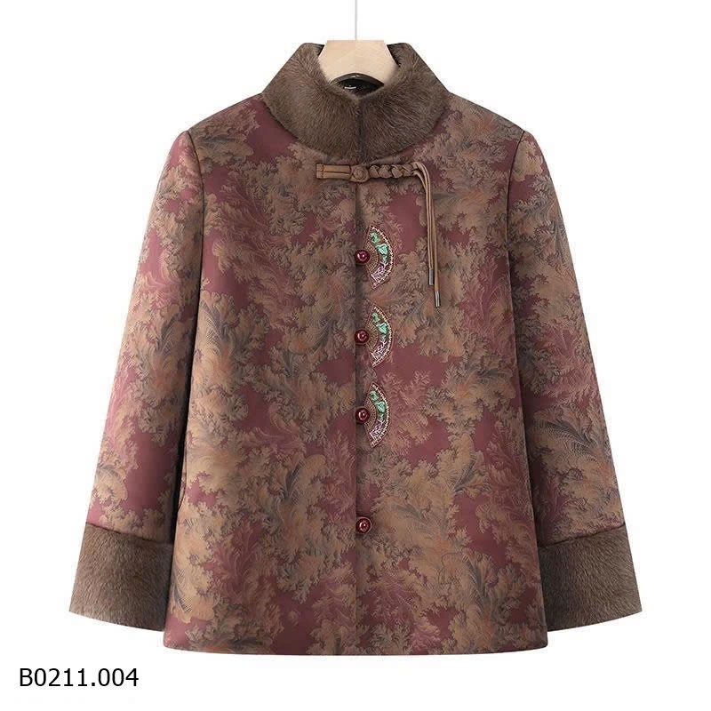 ÁO KHOÁC CỔ ĐỨNG GẤM PHỐI LÔNG CỔ   Giá sỉ 275k