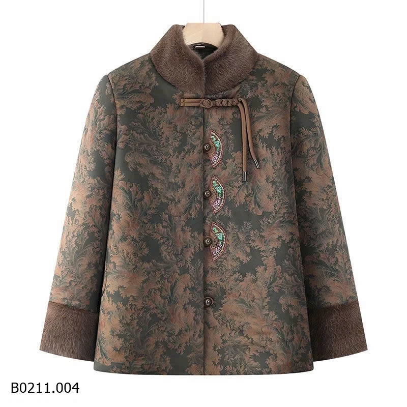 ÁO KHOÁC CỔ ĐỨNG GẤM PHỐI LÔNG CỔ   Giá sỉ 275k