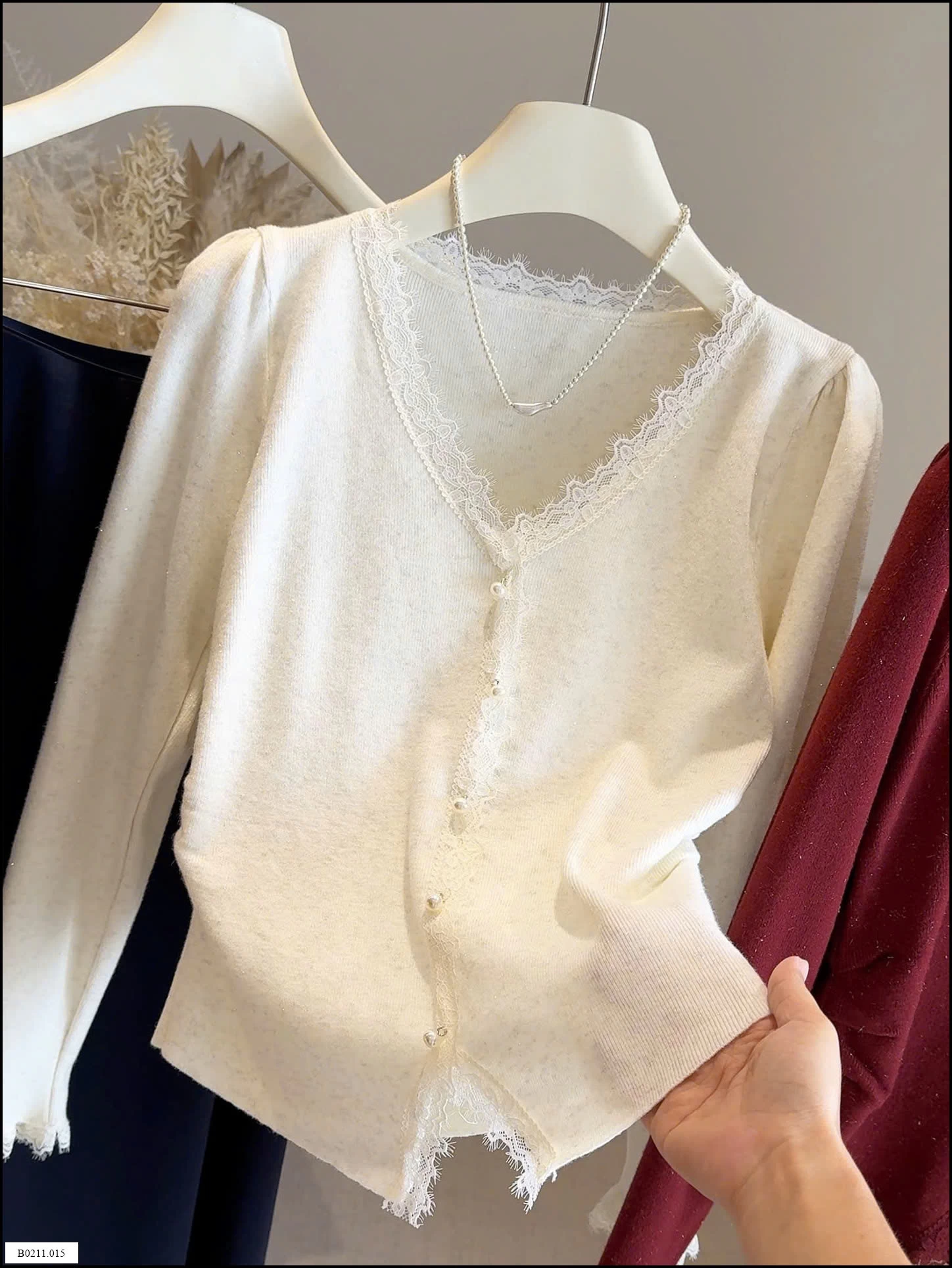 ÁO LEN NHÀ ANNA VIỀN PHỐI REN   Giá sỉ 169k