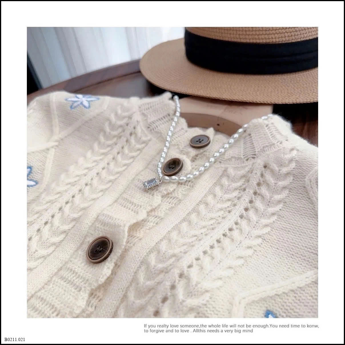 ÁO CARDIGAN LEN THÊU HOA DÂY RÚT EO  Giá sỉ 190k