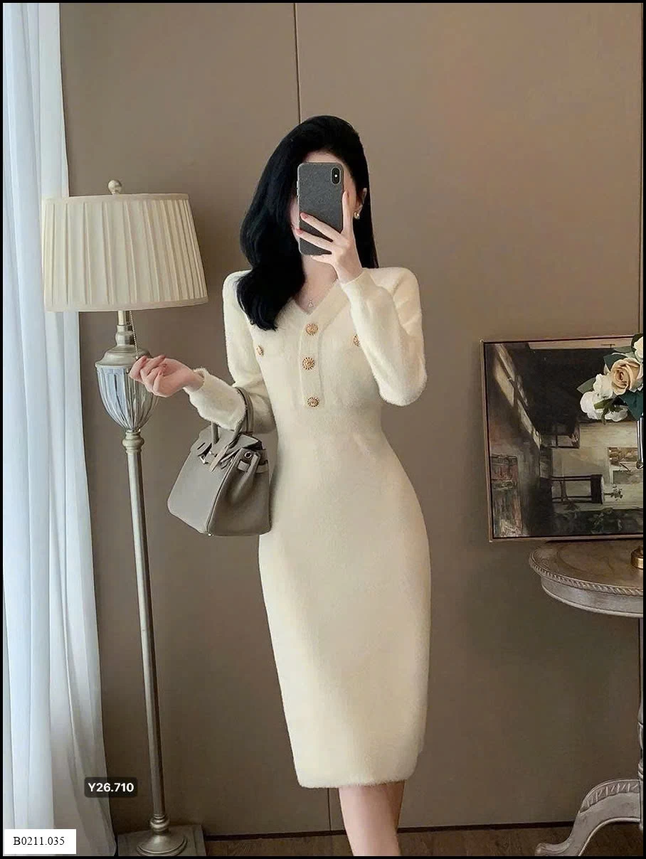 Váy len dệt kim phong cách  mùa thu 2025 Giá sỉ 430ka