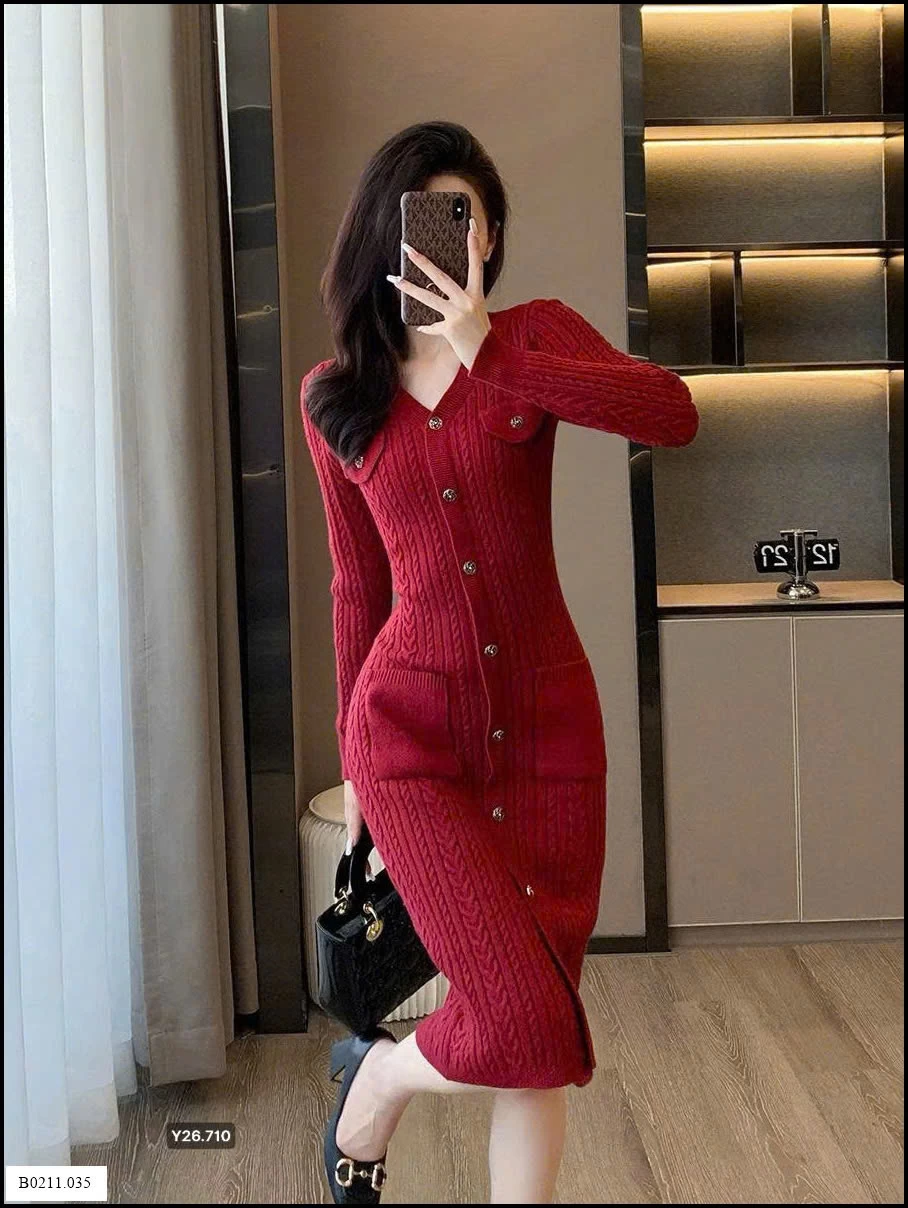 Váy len dệt kim phong cách  mùa thu 2025 Giá sỉ 430ka