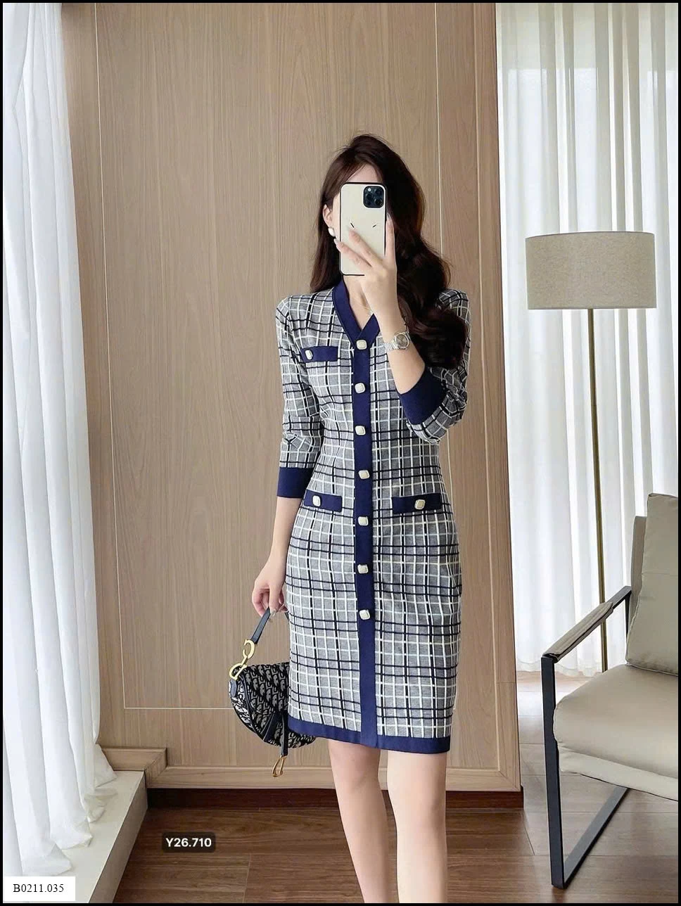 Váy len dệt kim phong cách  mùa thu 2025 Giá sỉ 430ka