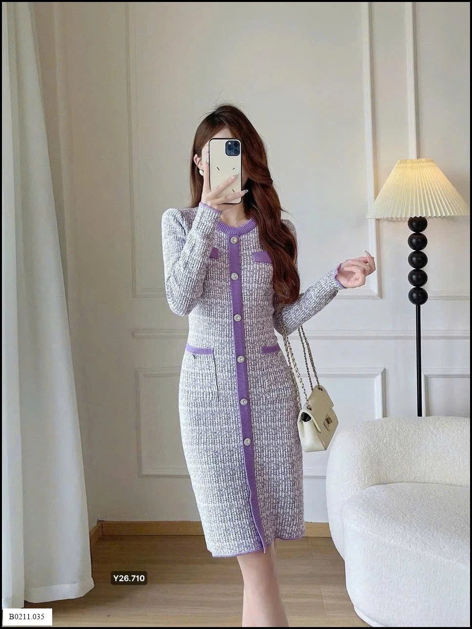 Váy len dệt kim phong cách  mùa thu 2025 Giá sỉ 430ka