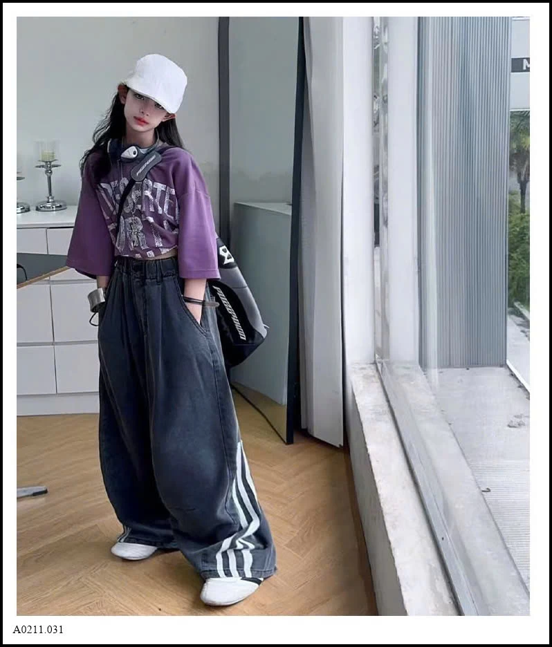 SÉT ÁO TÍM MIX QUẦN HIPHOP BÉ GÁI   Giá sỉ áo: 145k  quần: 189k