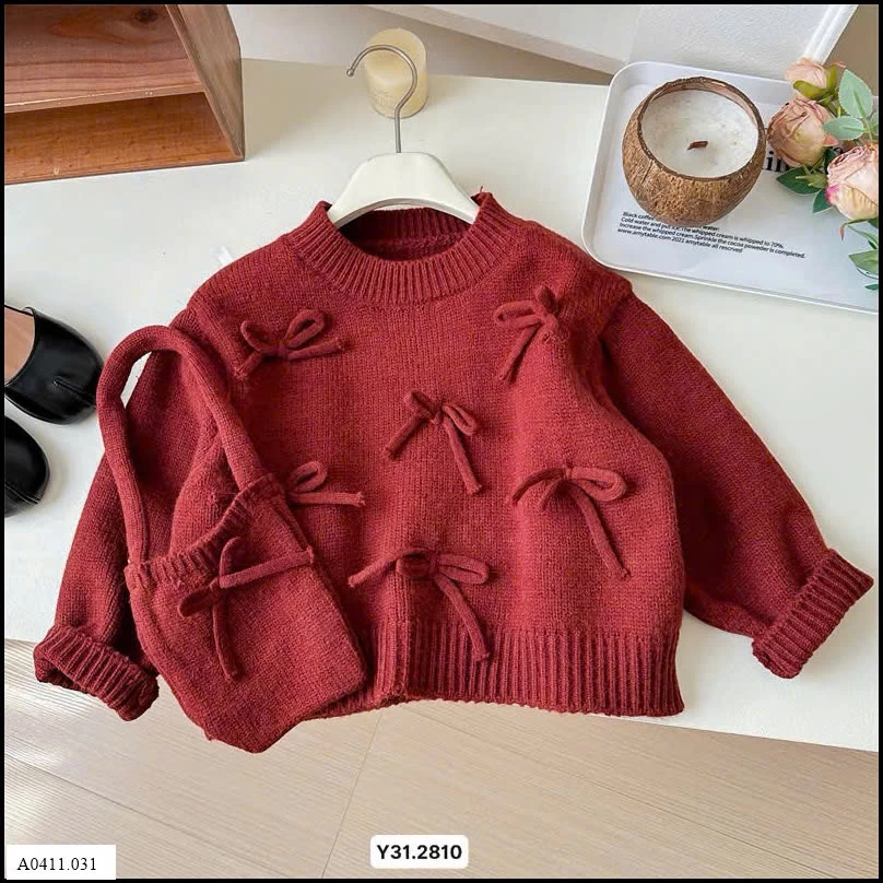 Áo len đỏ nơ kèm túi xinh  Giá sỉ 135k