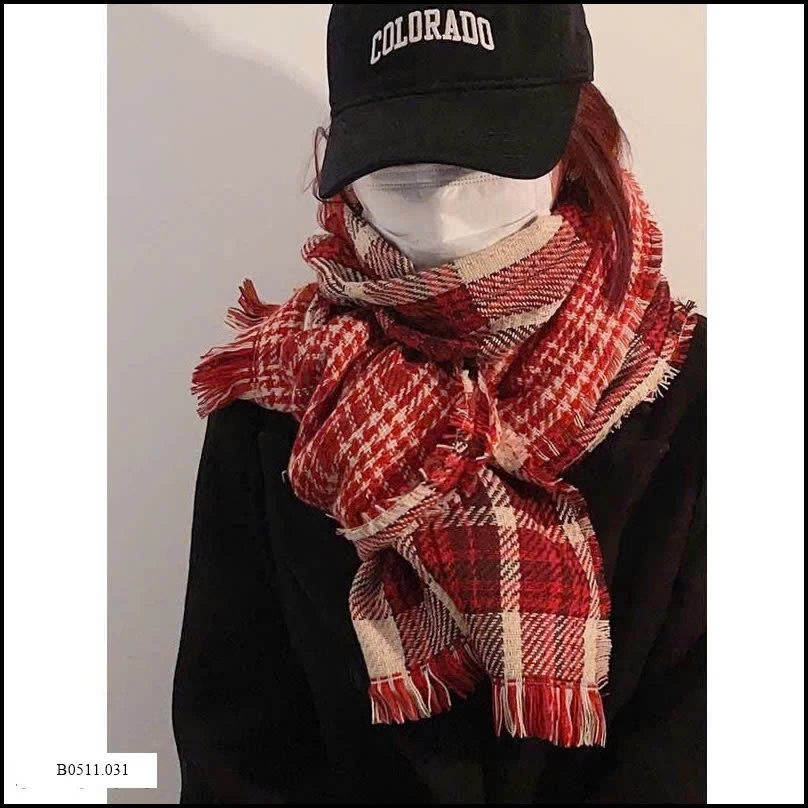 KHĂN CHOÀNG KẺ ĐỎ 2 MẶT  Giá sỉ 70k