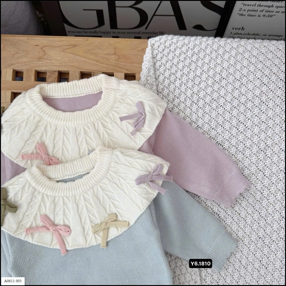 SSET ĐỒ LEN CỔ BÚP BÊ KÈM NƠ Giá sỉ 168k