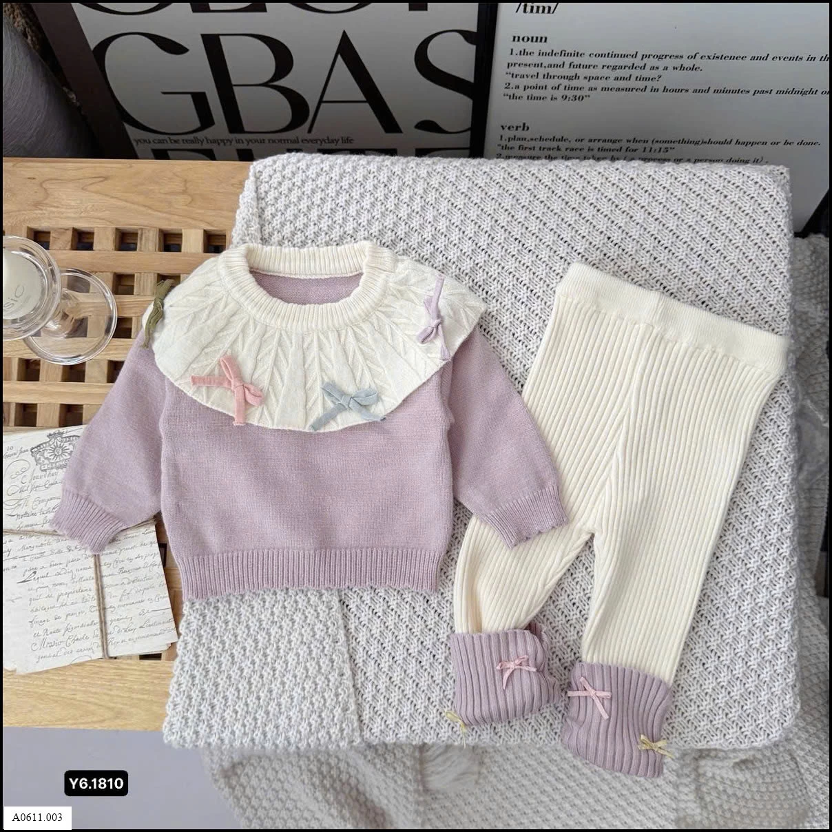 SSET ĐỒ LEN CỔ BÚP BÊ KÈM NƠ Giá sỉ 168k