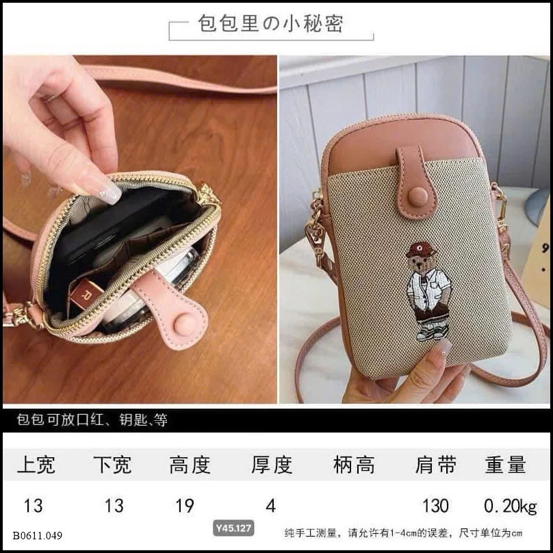 TÚI MINI ĐEO CHÉO THÊU GẤU  Giá sỉ 125k