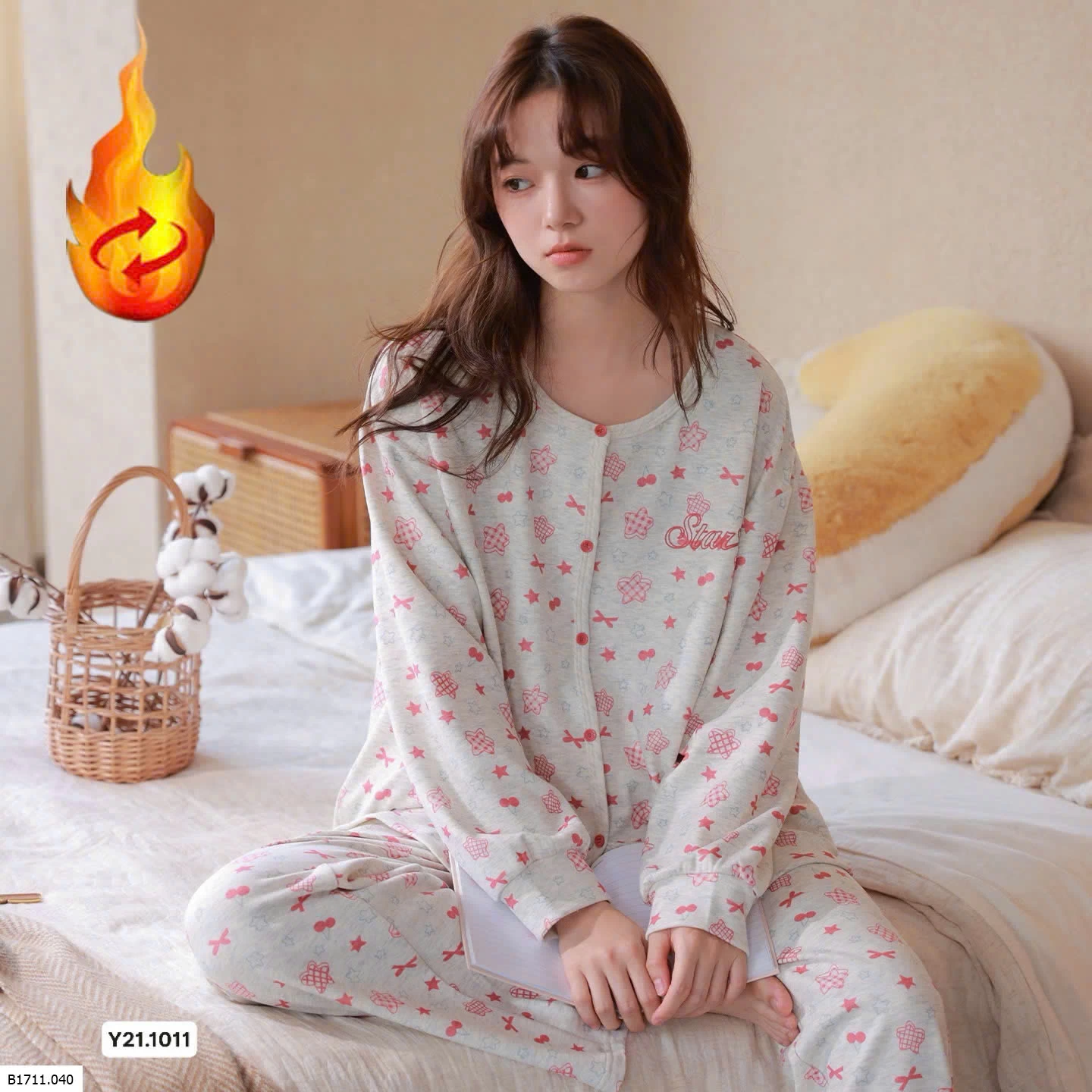 Bộ đồ ngủ cashmere thu, đông  Giá sỉ 275k