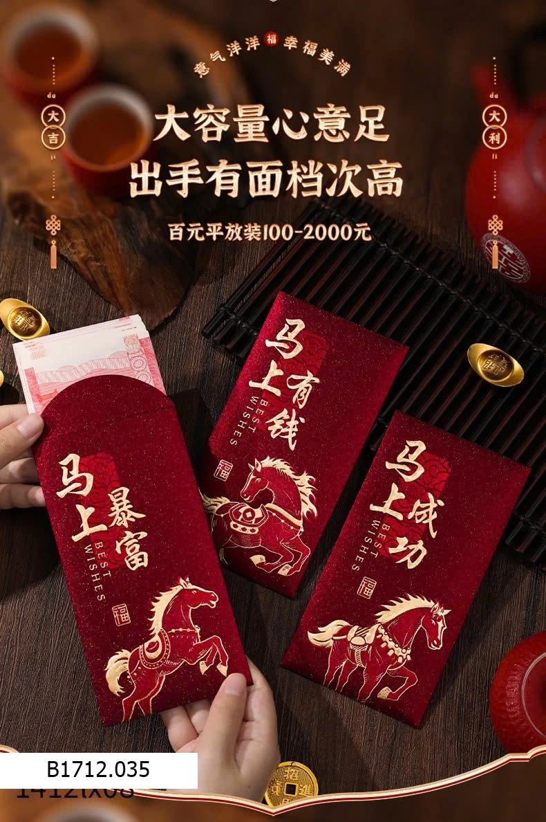 COMBO 30 PHONG BAO LÌ XÌ NGỰA ĐỎ 2026 NEW  Giá sỉ 50k/set 30c