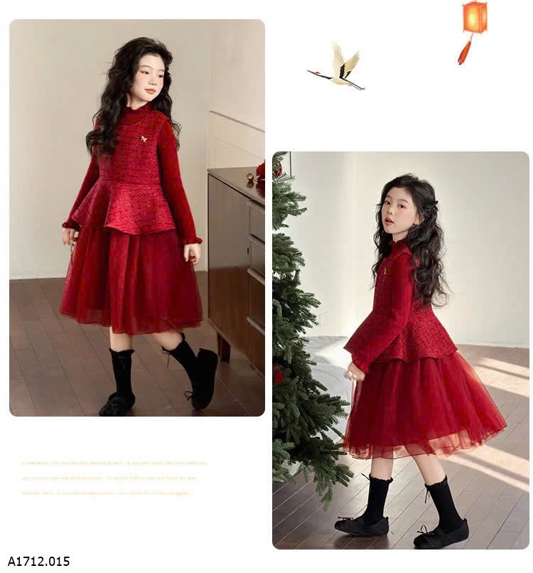 SET VÁY DẠ ĐỎ PHỐI VOAN ĐỎ LÓT NHUNG  Giá sỉ 390k