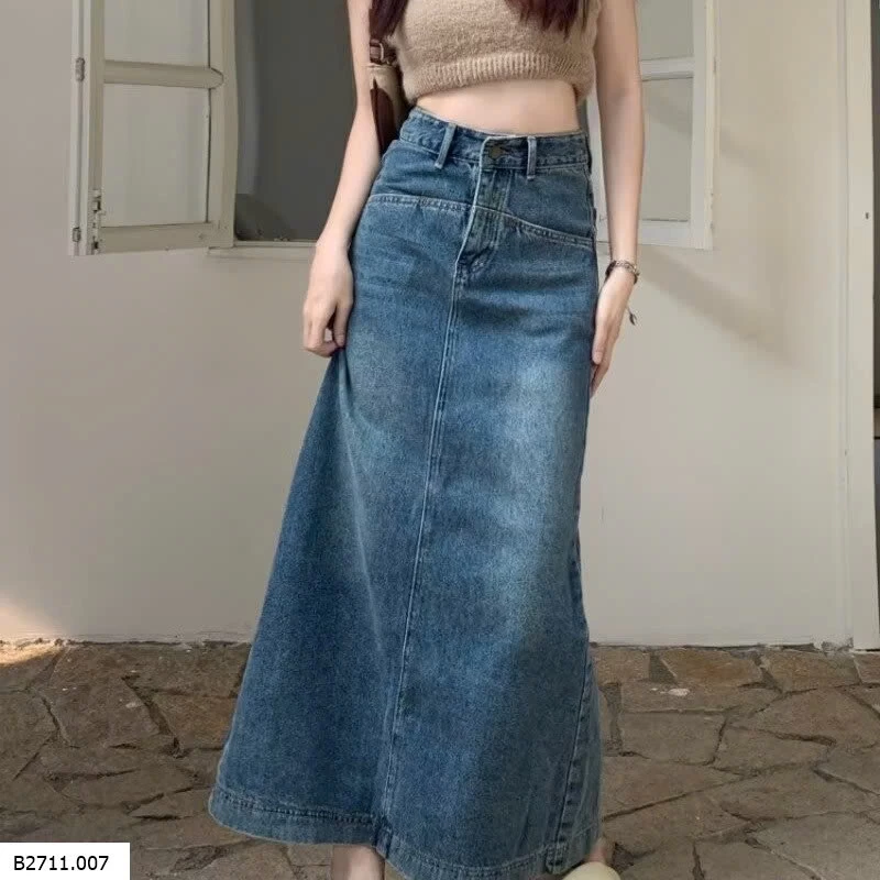 CHÂN VÁY MIDI DENIM CẠP CAO DÁNG CHỮ A   Giá sỉ 169k