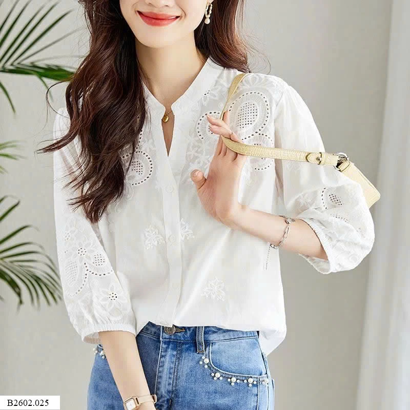 SƠ MI THÔ TRẮNG PHỐI REN   Sỉ 103k