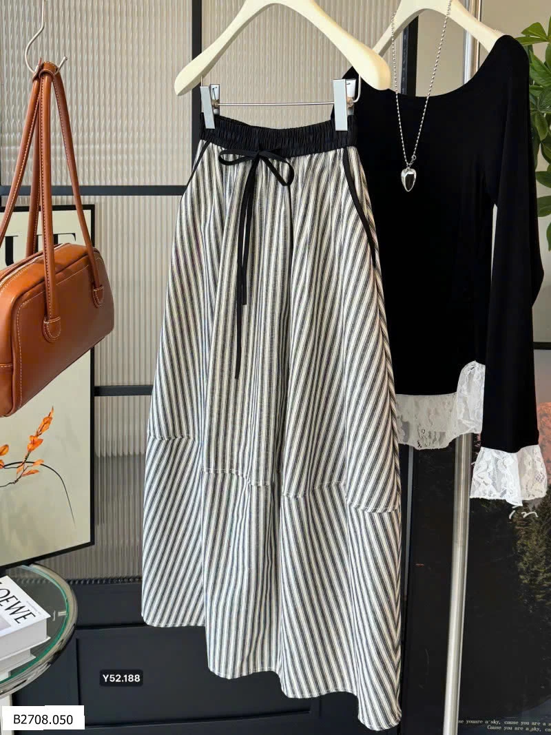 CHÂN VÁY KẺ ANNA DÁNG CHỮ A    Giá sỉ 175k