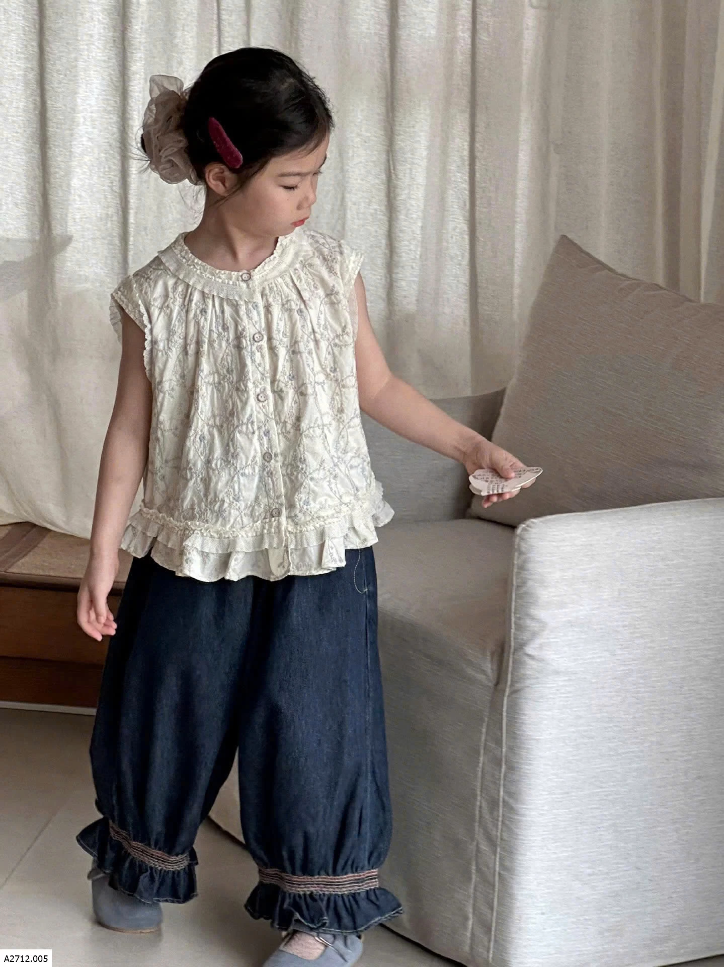 ÁO THÊU MIX JEANS BO GẤU  Giá sỉ áo 219k quần 204k