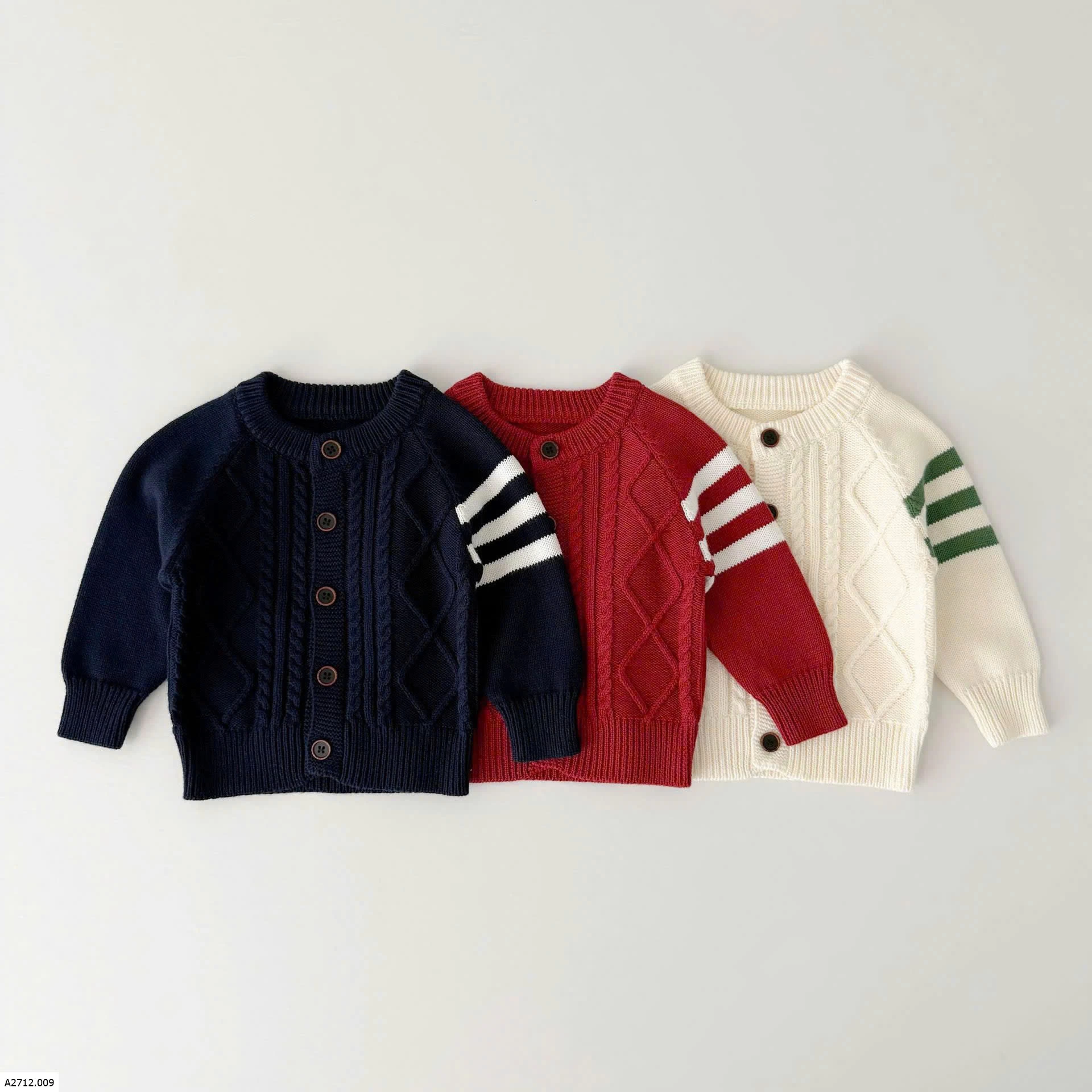 ÁO CARDIGAN LEN PHỐI SỌC TAY SZ NHÍ  Giá sỉ 192k