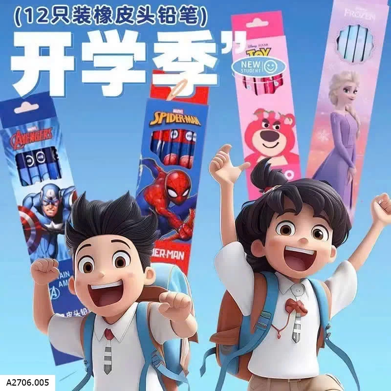 SET 12C Bút chì hoạt hình Disney  Sỉ 25k/1 hộp bán từ 2 hộp