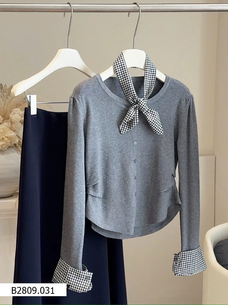 ÁO CARDIGAN PHỐI KẺ ANNA   Giá sỉ 195k