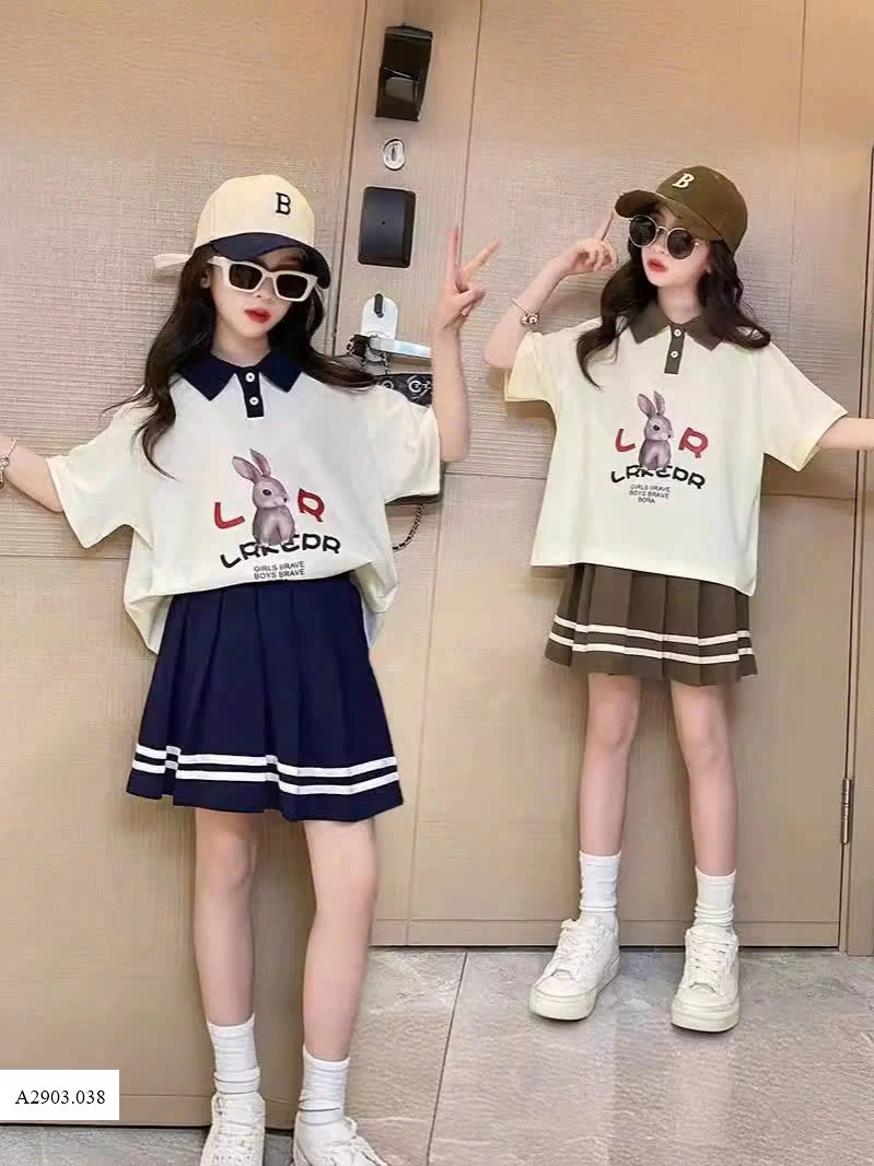 SET ÁO POLO MIX CHÂN VÁY XẾP LY BG  Sỉ 140k
