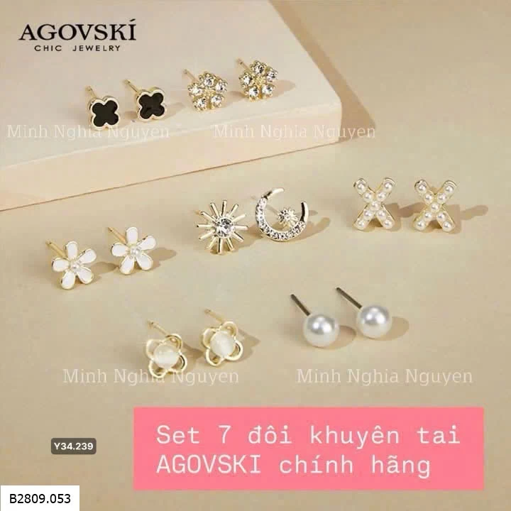 Set 7 đôi khuyên tai chính hãng AGOVSKI   Giá sỉ 190k set 7 đôi full box xịn sò