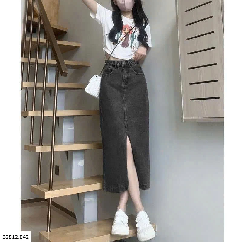 CHÂN VÁY JEAN CHỮ A DÁNG DÀI XẺ TRƯỚC  Giá sỉ 140k 