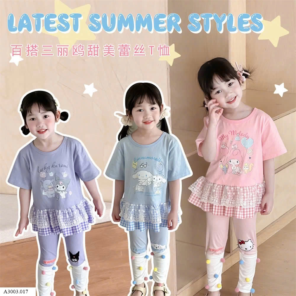 Set áo tầng kèm quần legging đùi cho bé gái   Sỉ Áo = quần 105k