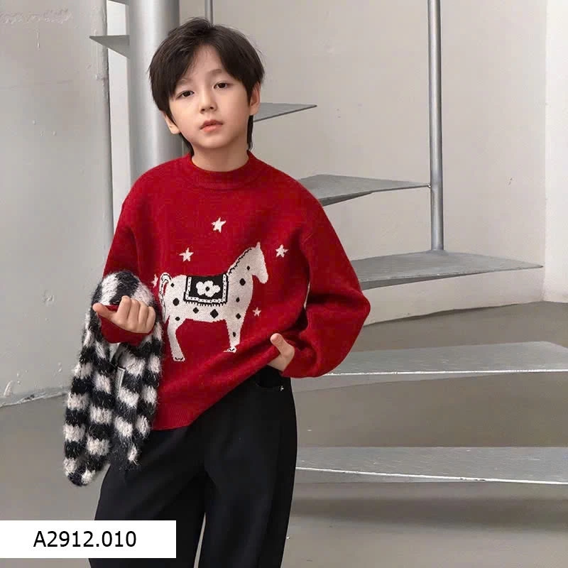 Áo len đỏ họa tiết ngựa chào xuân Bính Ngọ  Giá sỉ 165k, sz 160: 180k