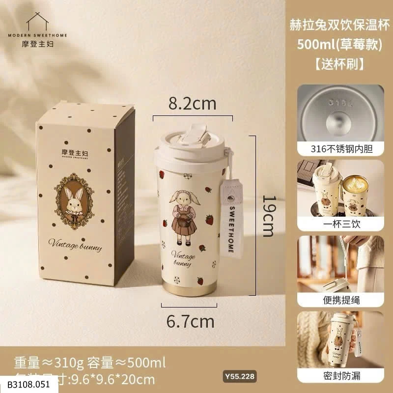 CỐC GIỮ NHIỆT VINTAGE BUNNY   Giá sỉ 105k