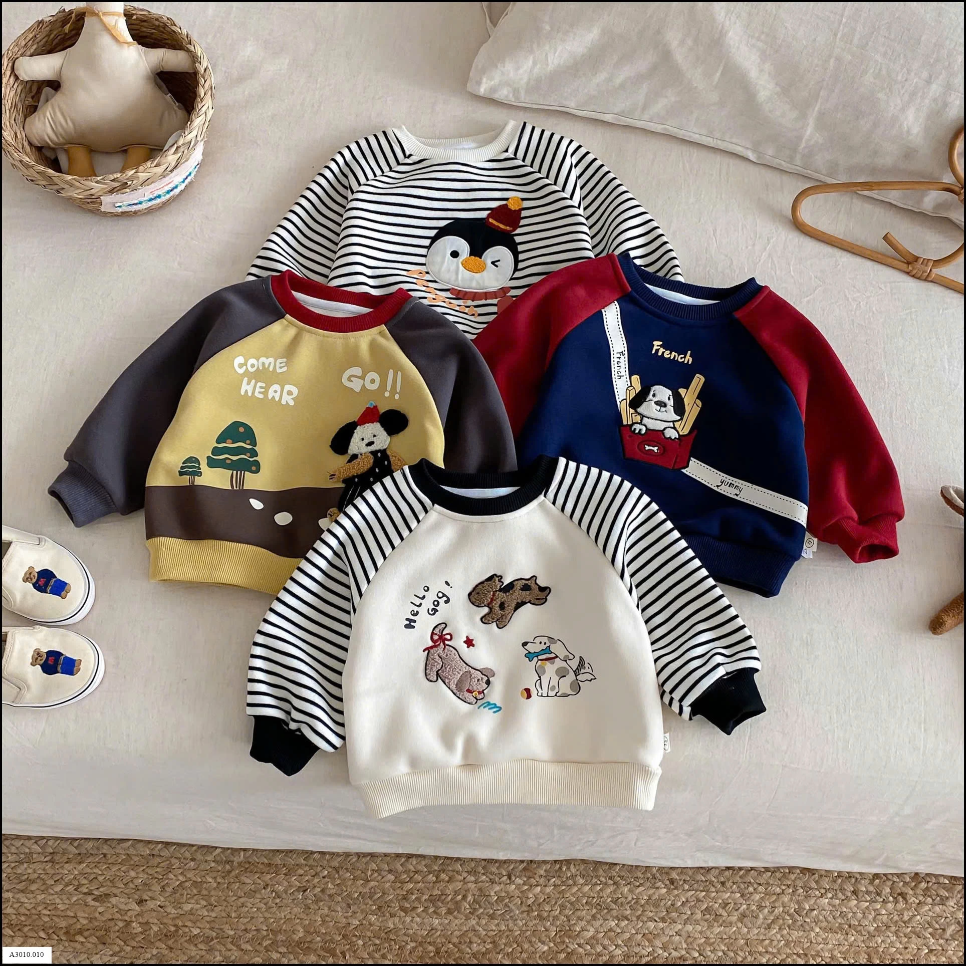 ÁO NỈ LÓT LÔNG HOẠT HÌNH CHO BÉ   Giá sỉ số 1,4: 125k  số 2,3: 136k