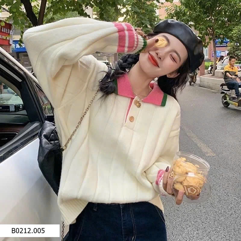 ÁO LEN MIX CỔ HỒNG   Giá sỉ 100k