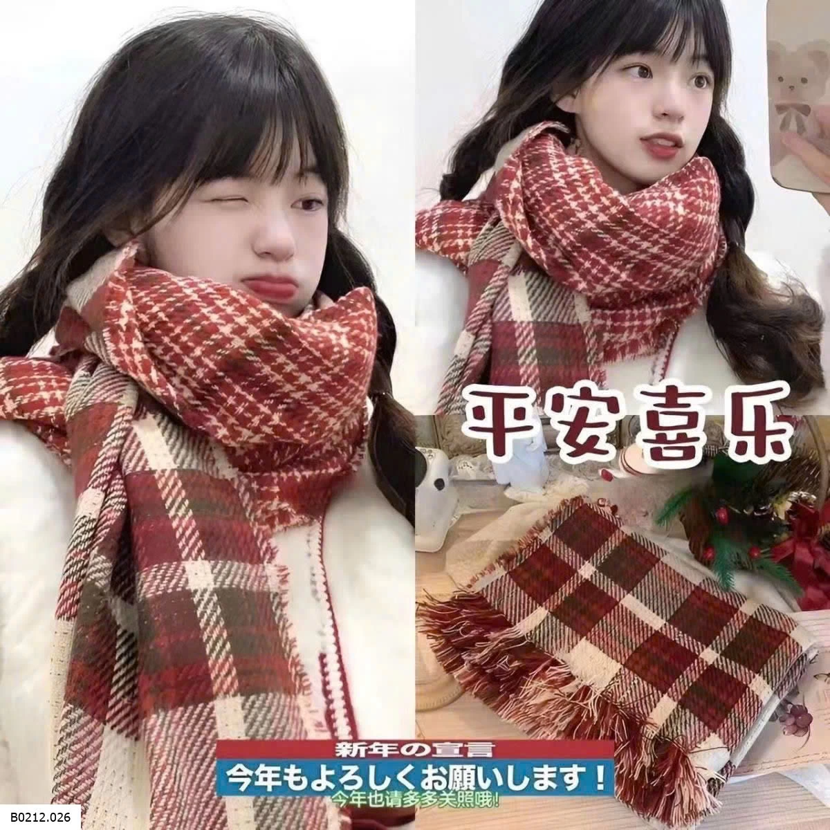 KHĂN CHOÀNG KẺ ĐỎ 2 MẶT  Giá sỉ 75k