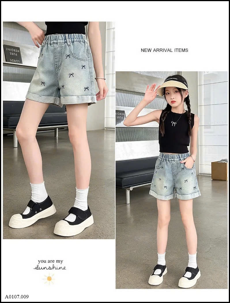 SHORT JEANS GẤP GẤU THÊU NƠ  Sỉ giá 138k