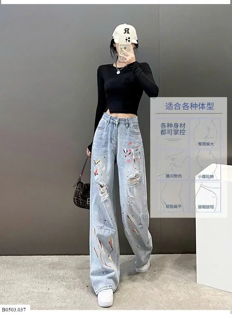 QUẦN JEAN RÁCH VẢY SƠN NỮ Sỉ 185k