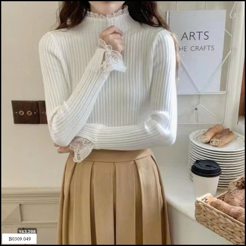 Áo len đáp ren   Giá sỉ 95k