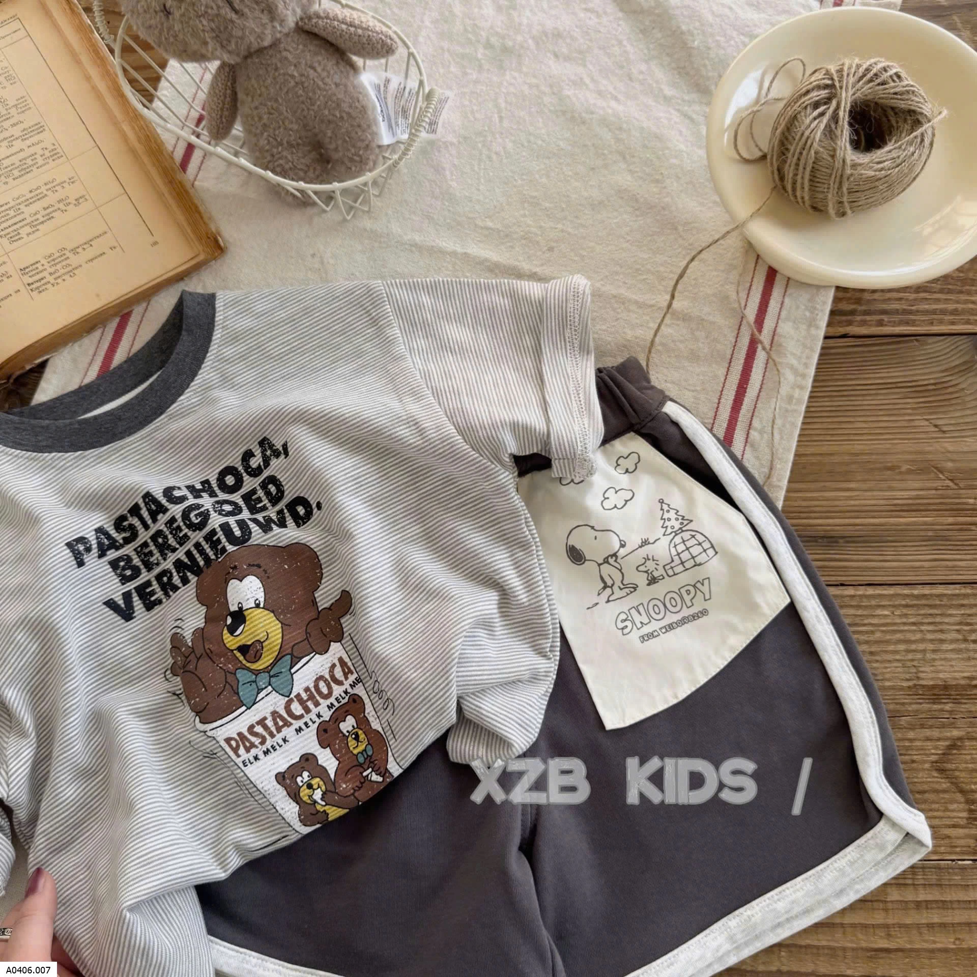 SET ÁO KẺ GẤU MIX SHORT SNOOPY  SỈ áo : 94k  quần: 107k 