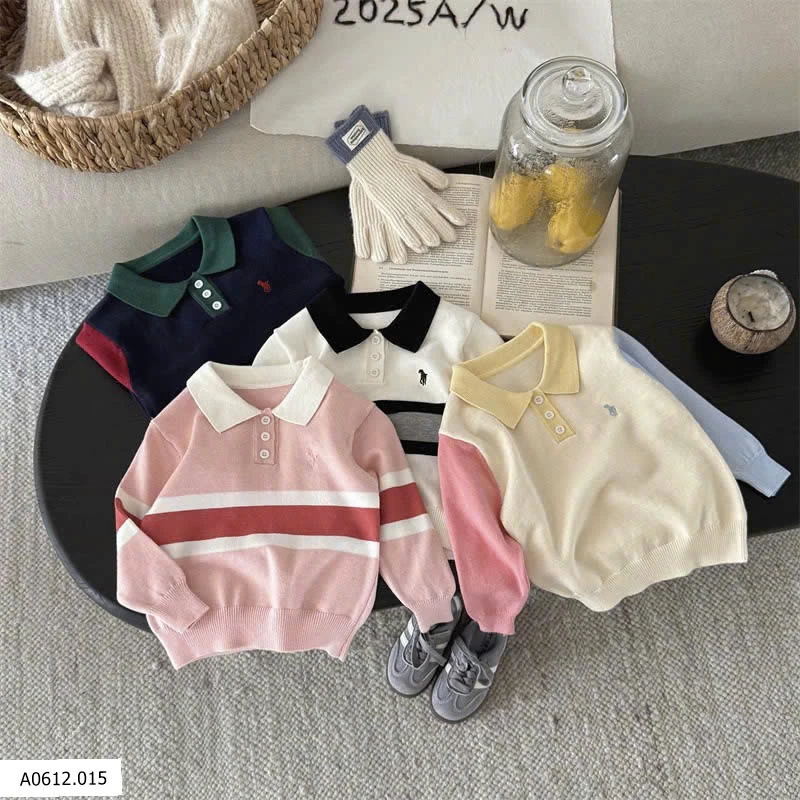 ÁO POLO DÀI TAY PHỐI MÀU CHO BÉ Giá sỉ 140k